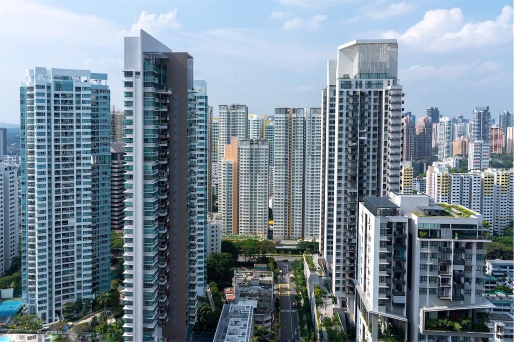 Image of city area in Singapore with high-rise buildings, HDB flats and private condos