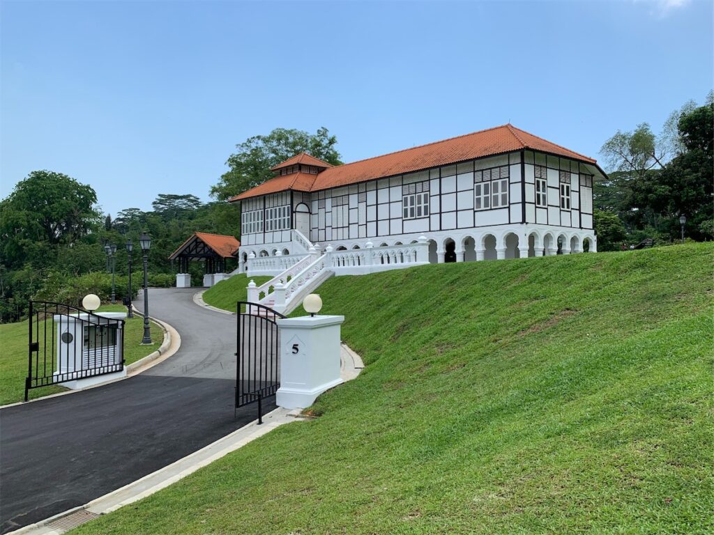 Image of a specially conserved black-and-white house Good Class Bungalow (GCB) in Singapore